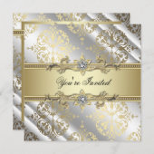 Silver Gold Damask Party Einladung (Vorne/Hinten)
