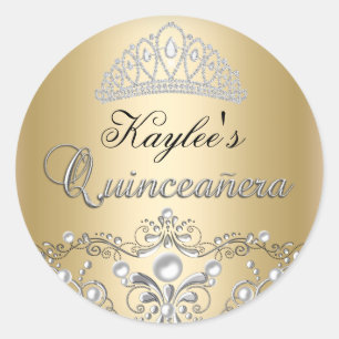 Silver & Gold Damask Perl Quinceanera Sticker