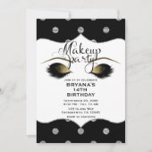 Silver & Gold Dots Makeup Eyelashes Beauty Party Einladung (Vorderseite)