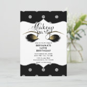 Silver & Gold Dots Makeup Eyelashes Beauty Party Einladung (Stehend Vorderseite)