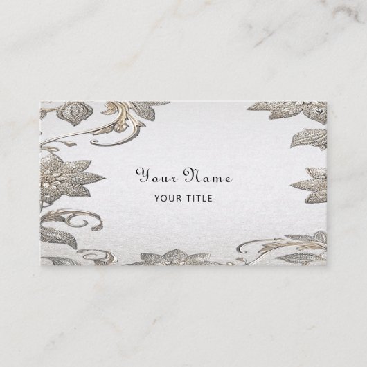 Silver Gold Floral Business Card Visitenkarte (Vorderseite)