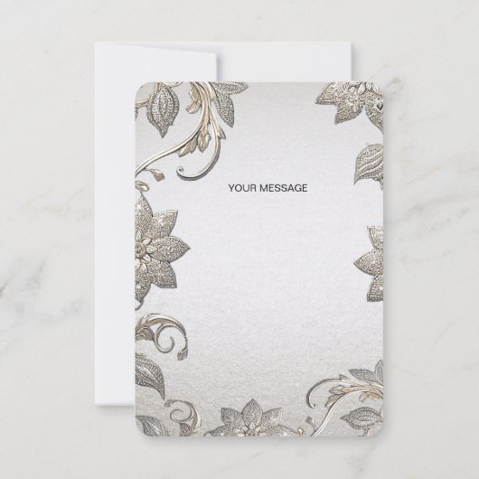 Silver Gold Floral Dankeschön Karte (Rückseite)