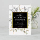 Silver Gold Floral Elegant Square Open House Folieneinladung (Stehend vorne)