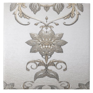 Silver Gold Floral Keramik Tile Fliese