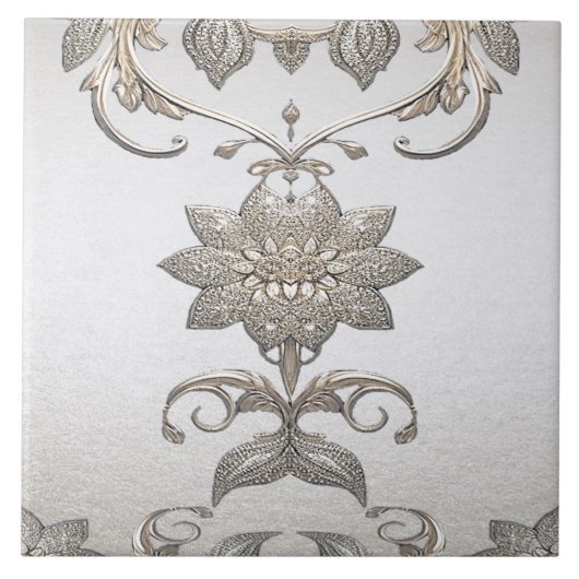 Silver Gold Floral Keramik Tile Fliese (Vorderseite)