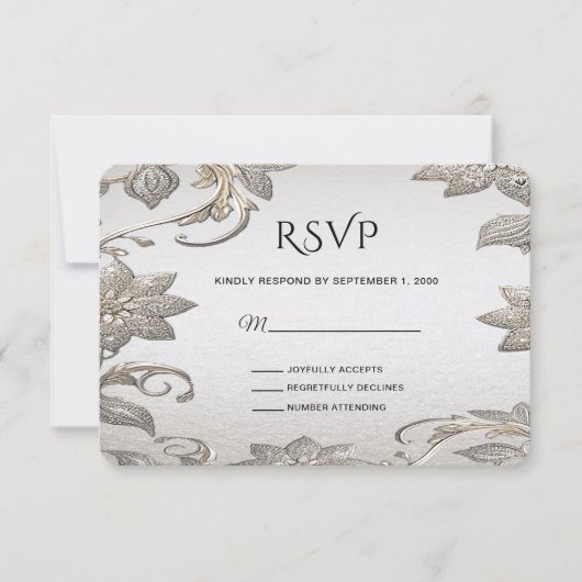 Silver Gold Floral RSVP Card Karte (Vorderseite)