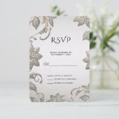 Silver Gold Floral RSVP Card Karte (Stehend Vorderseite)