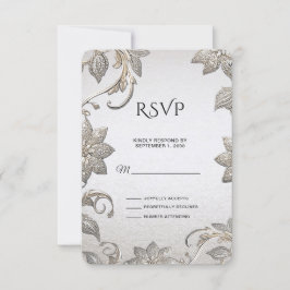 Silver Gold Floral RSVP Card Karte