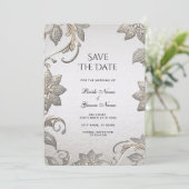 Silver Gold Floral Save the Date (Stehend Vorderseite)
