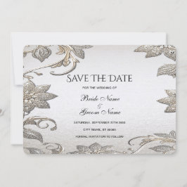 Silver Gold Floral Save the Date Card