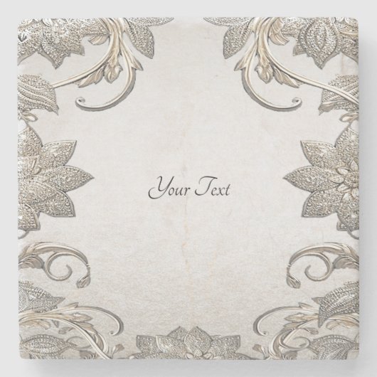 Silver Gold Floral Stone Untersetzer (Vorderseite)