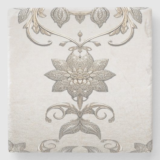 Silver Gold Floral Stone Untersetzer (Vorderseite)