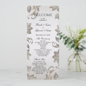 Silver Gold Floral Wedding Program Programm (Stehend Vorderseite)