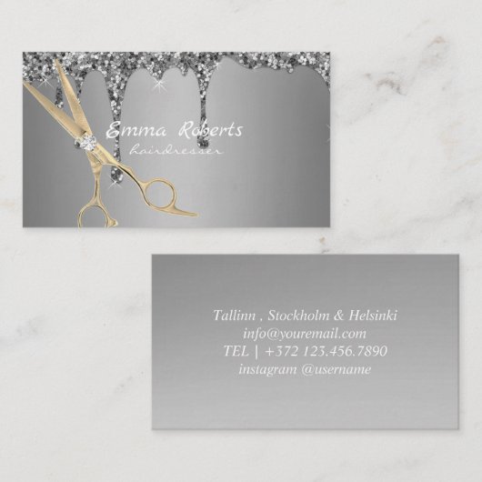 Silver Gold Friseur Gradient Glitzer Moderner Visitenkarte (Vorne/Hinten)