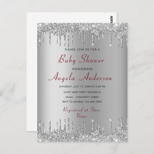 Silver Gold Glitzer Baby Boy Shower Einladung Postkarte (Vorne/Hinten)