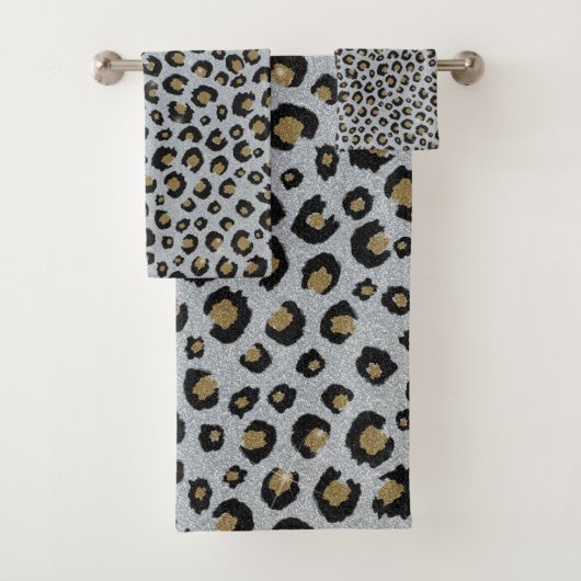 Silver Gold Glitzer Black Leopard Print Badhandtuch Set (Insitu)