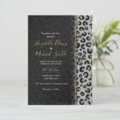 Silver Gold Glitzer Black Leopard Print Einladung (Stehend Vorderseite)