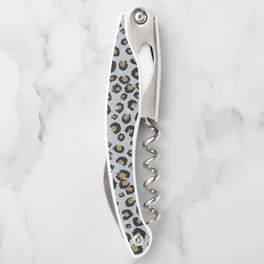 Silver Gold Glitzer Black Leopard Print Kellnermesser (Rückseite)
