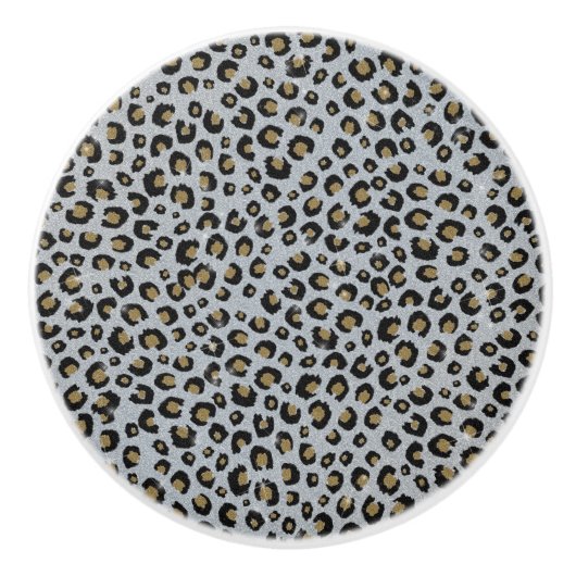 Silver Gold Glitzer Black Leopard Print Keramikknauf (Vorderseite)