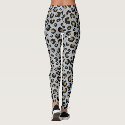 Silver Gold Glitzer Black Leopard Print Leggings (Rückseite)