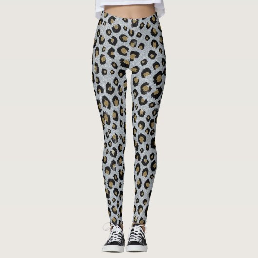 Silver Gold Glitzer Black Leopard Print Leggings (Vorderseite)