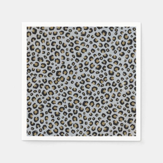 Silver Gold Glitzer Black Leopard Print Serviette (Vorderseite)