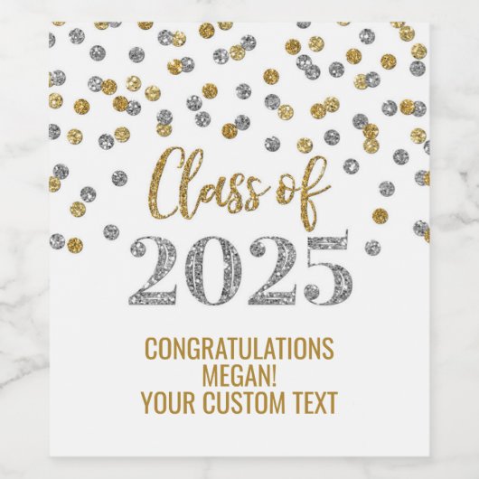 Silver Gold Glitzer Class 2025 Abschluss Weinetikett (Einzelnes Label)