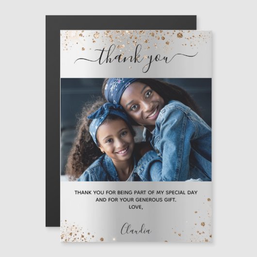 Silver gold Glitzer Foto danke Magnet (Vorne/Hinten)