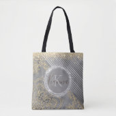 Silver Gold Glitzer Lotus Mandala Monogram Tasche (Vorderseite)