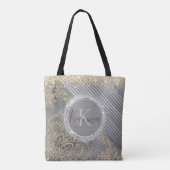 Silver Gold Glitzer Lotus Mandala Monogram Tasche (Rückseite)