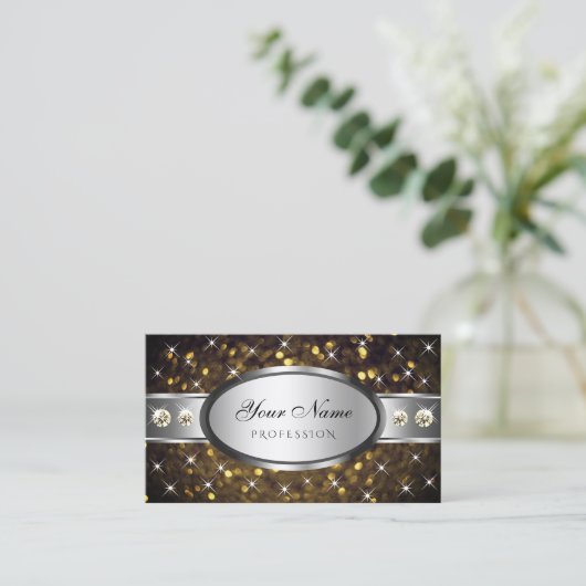 Silver Gold Glitzer Sparkle Stars Diamonds Graphic Visitenkarte (Stehend Vorderseite)