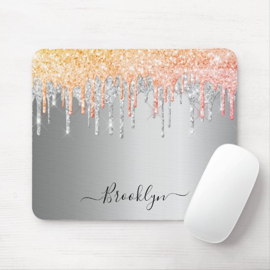Silver Gold Glitzer Tropfen Monogramm Mousepad (Mit Mouse)