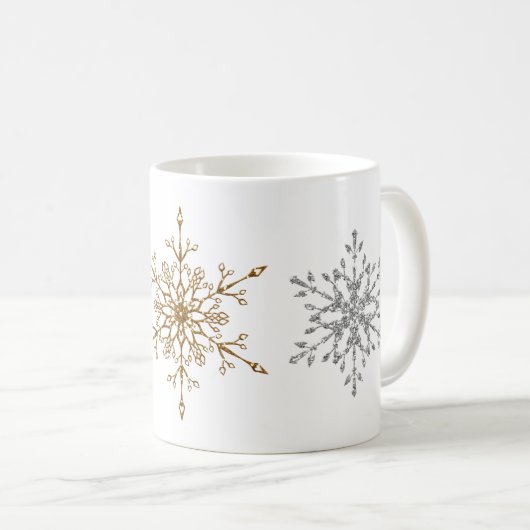 Silver & Gold Glitzer Weihnachtsfeiertage Schneefl Kaffeetasse (VorderseiteRechts)