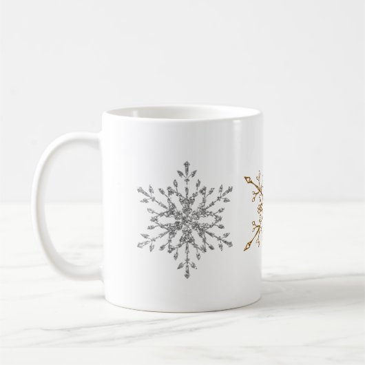 Silver & Gold Glitzer Weihnachtsfeiertage Schneefl Kaffeetasse (Links)