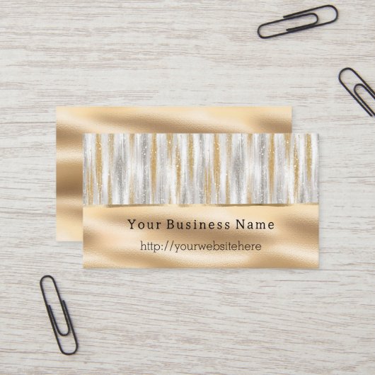Silver Gold Glitzy Stripes Business name website Visitenkarte (Vorderseite/Rückseite Beispiel)