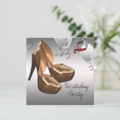 Silver Gold High Heel Shoes Geburtstagsparty Einladung (Stehend Vorderseite)