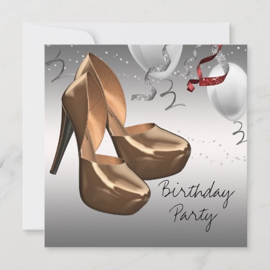 Silver Gold High Heel Shoes Geburtstagsparty Einladung (Vorderseite)