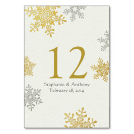 Silver Gold Ivory Snowflakes Winter Wedding Tischnummer