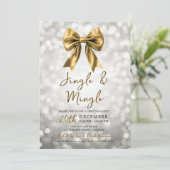 Silver Gold Jingle Mingle Christmas Party Bow  Einladung (Stehend Vorderseite)