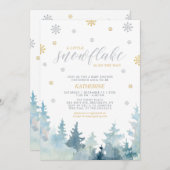 Silver & Gold, Kleine Schneeflocke Winter Baby Dus Einladung (Vorne/Hinten)