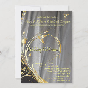 Silver & Gold Leaf Wedding Einladung