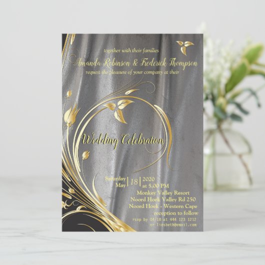 Silver & Gold Leaf Wedding Einladung (Stehend Vorderseite)