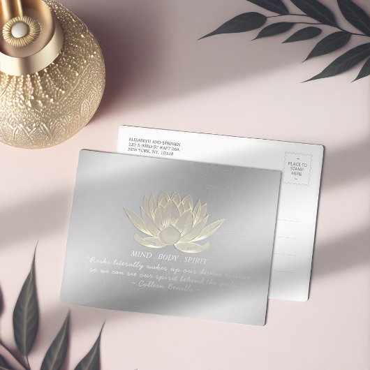 Silver Gold Lotus Yoga Meditation Instructor Zitat Postkarte