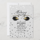 Silver & Gold Makeup Eyelashes Beauty Dots Party Einladung (Vorderseite)