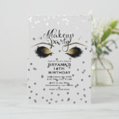 Silver & Gold Makeup Eyelashes Beauty Dots Party Einladung (Stehend Vorderseite)
