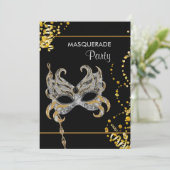 Silver Gold Mardi Gras Masquerade Party Einladung (Stehend Vorderseite)
