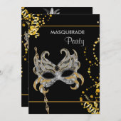 Silver Gold Mardi Gras Masquerade Party Einladung (Vorne/Hinten)