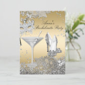 Silver Gold Mask Jewel Lace Junggeselinnen-Abschie Einladung (Stehend Vorderseite)