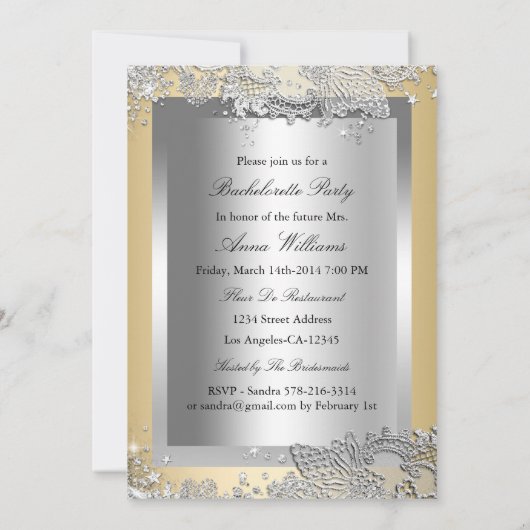 Silver Gold Mask Jewel Lace Junggeselinnen-Abschie Einladung (Rückseite)