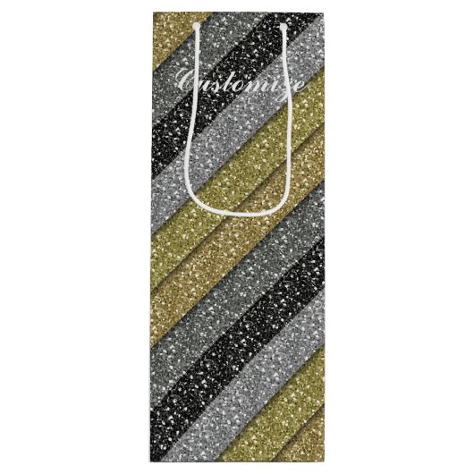 Silver & Gold Metallischer Glitzer Weinbeutel Geschenktüte Für Weinflaschen (Vorderseite)